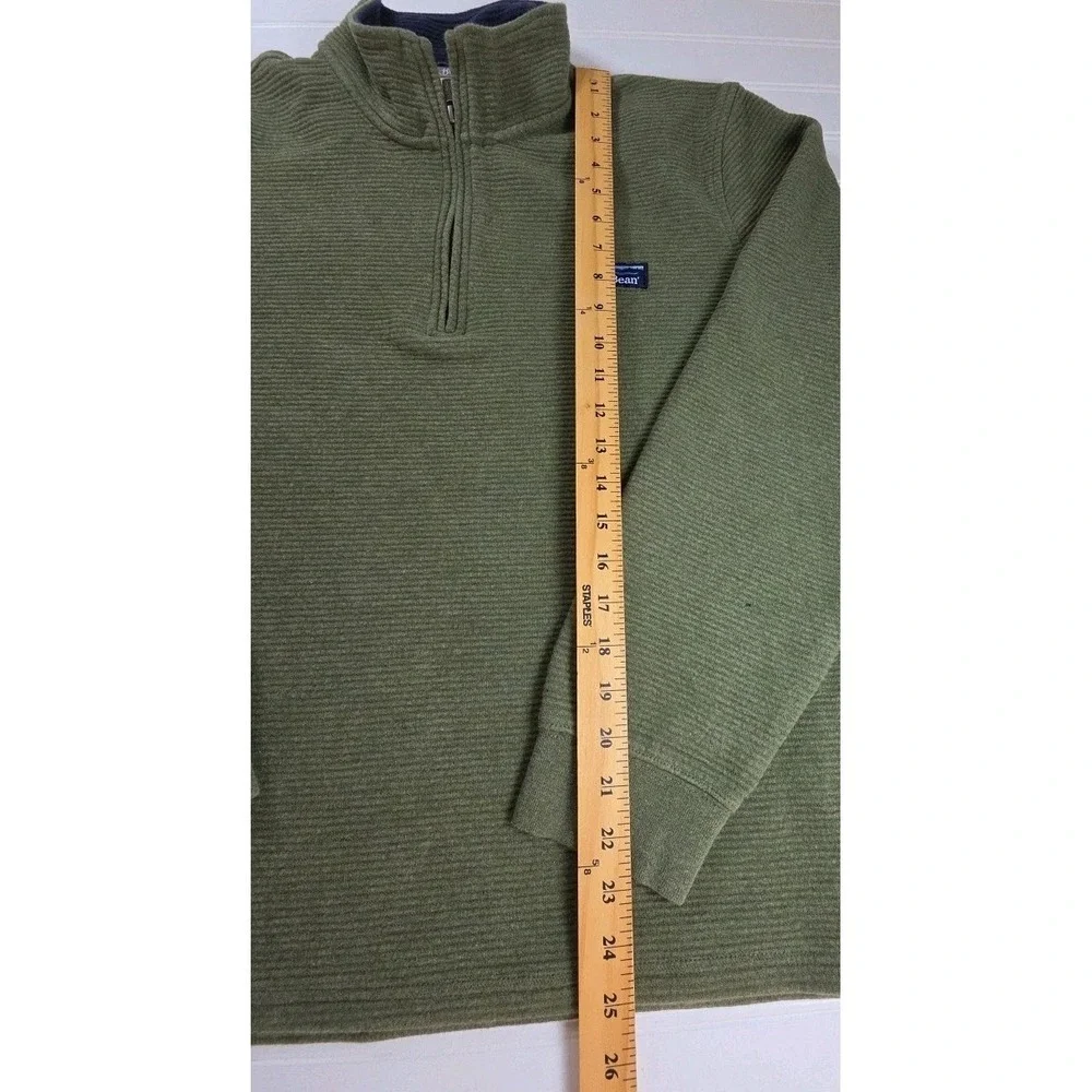 L.L.Bean Green 1/4 Zip Mock Neck Knit Pullover Sweatshirt Logo Men's L OLIVE GRE